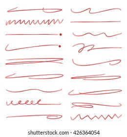 set of vector grunge brushes, underlines and circle markers for highlighting text