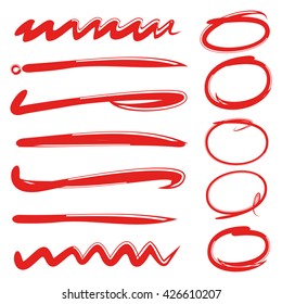 set of vector grunge brushes, underlines and circle markers for highlighting text