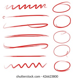 set of vector grunge brushes, underlines and circle markers for highlighting text