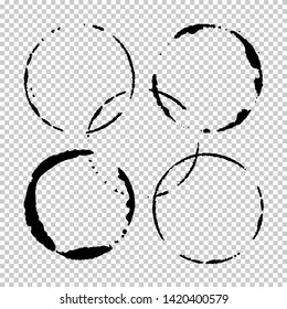 Set of vector grunge circle brush strokes, for frames and design elements. Hand Drawn textures made with ink. Isolated on transparent background. Checkered monochrome backdrop.