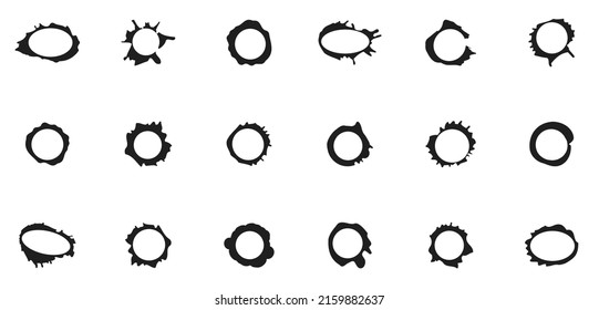 Set of vector grunge circle brush strokes. Coffee Stain. Banners, insignia, logos, icons, labels and badges Set. Blank shapes. Black textured design elements. Distress texture backgrounds.