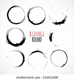 Set of vector grunge circle brush strokes, for frames and design elements