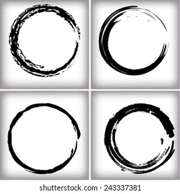 Set of vector grunge circle brush strokes, for frames and design elements