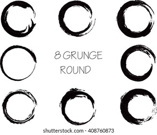 Set of vector grunge circle brush strokes, for frames and design elements