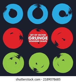 Set of Vector grunge circle, grunge round shape, grunge banner, Color circle brush stroke