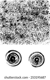 Set of vector grunge circles drawn by dry brush and grunge texture