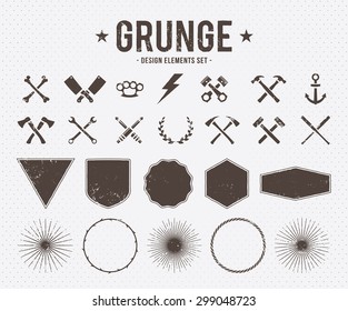 Set of vector grunge design elements: tools, shapes, signs and symbols.