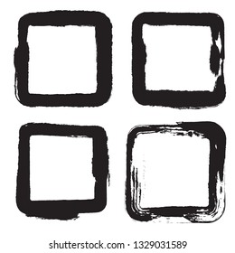 Set of the vector grunge frames painted with a stiff brush. Hand drawn border frames.