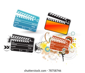 set of vector grunge modern colored clapper board.