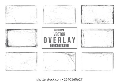 Set of vector grunge overlay textures isolated on white background. Poster, invitation, gift card, coupon, book cover. Vintage grunge paper texture. Old worn overlay distressed background.