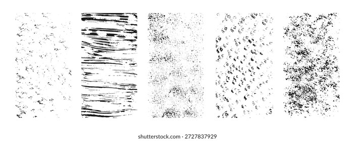 Set of vector grunge overlay textures. Sponge effect, brush strokes, noise, dirty grain, ink prints. Drawn by hand.