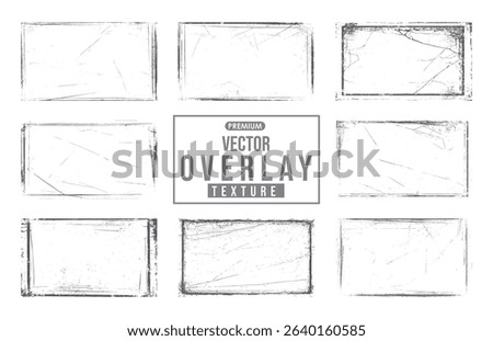 Set of vector grunge overlay textures isolated on white background. Poster, invitation, gift card, coupon, book cover. Vintage grunge paper texture. Old worn overlay distressed background.