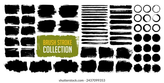 Set of vector grunge paint brush stroke, grungy line, frame, circle, watercolor texture and social media design elements. Dirty torn or rip paper as decoration ornament. Ink splash or splatter bundle.