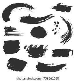Set of vector grunge smears for drawing, brushes, design with effects of scuffs, prints and other