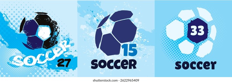 Set Vector Grunge Soccer Ball, Plantilla de fútbol adecuado para carteles, folletos, folletos, Anuncios, insignias, etiquetas, Fondos de pantalla, Diseño web, publicidad, publicidad o cualquier marca.