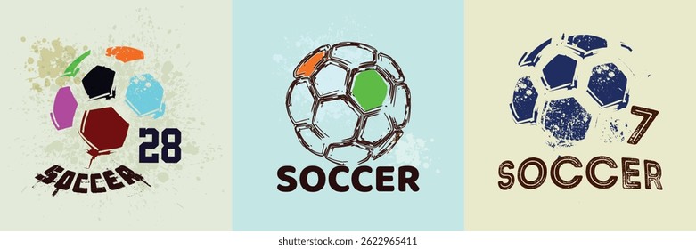 Set Vector Grunge Soccer Ball , Soccer Template suitable for posters, flyers, brochures, banners, badges, labels, wallpapers, web design, advertising, publicity or any branding.