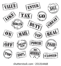 Set of vector grunge stamps. Icon and outline illustration.