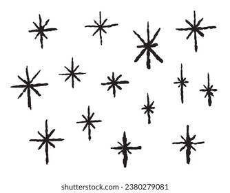 Set of vector grunge stars. Abstract brush drawing, doodle illustration for design. On a transparent background.