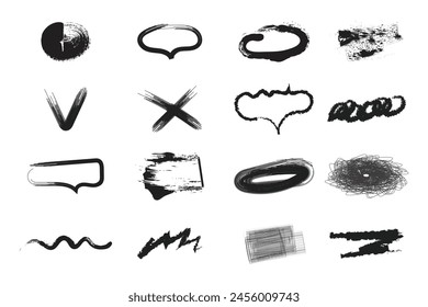 Set of vector grunge strokes, stripes, scribbles, sketches hand drawn with a marker, pencil, pen, brush