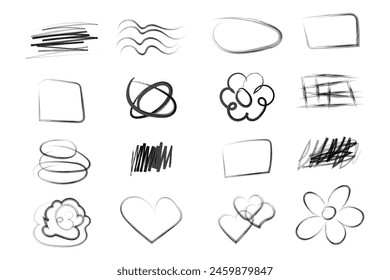 Set of vector grunge strokes, stripes, scribbles, sketches hand drawn with a marker, pencil, pen, brush