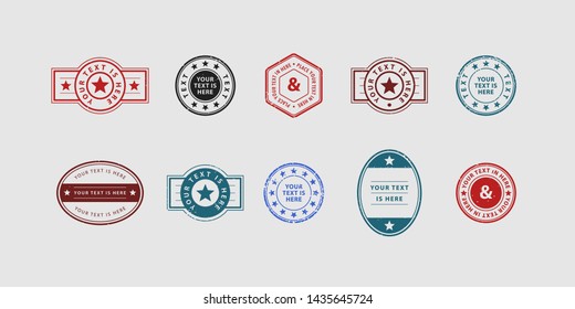 Set of vector grunge style blank stamps. Colorful seals and frames with old texture collection 