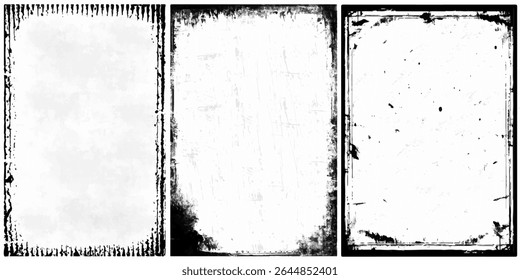 Set of the vector grunge textures isolated on white background. Grounge border set. Vector	