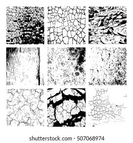 Set of vector grunge textures without white background. Place illustration over your object and create grunge effect. Vector illustration.