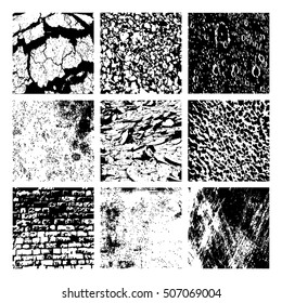 Set of vector grunge textures without white background. Place illustration over your object and create grunge effect. Vector illustration.