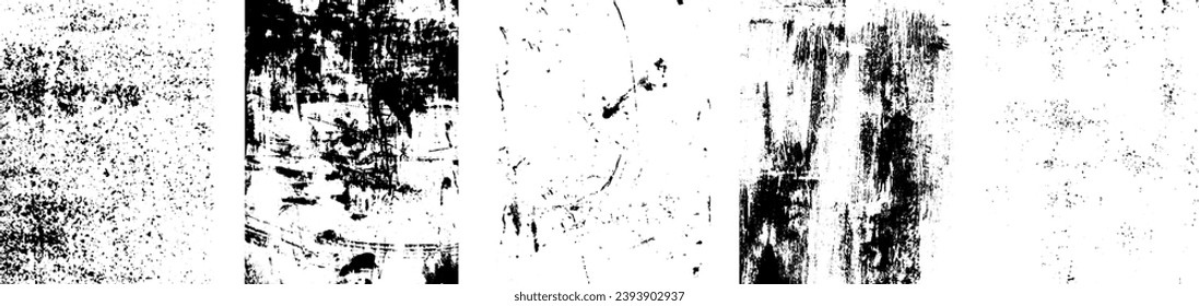 Conjunto de texturas negras y blancas vectoriales para su diseño. Superficies raspadas y turbias. Texturas gruesas para carteles, folletos, empaque, plantilla de ilustración, superposición, diseño de material