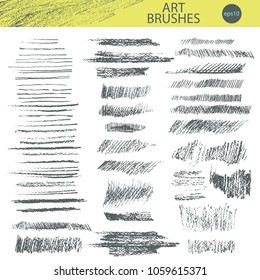 Set vector grungy pencil art brushes  Graphite pencil textures different shapes  Easy edit color   apply to any path  write   draw 