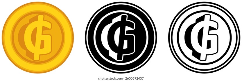 Set vector guarani coins icon. Paraguayan currency symbol template design illustration