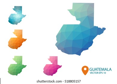 Set of vector Guatemala maps. Bright gradient map of country in low poly style. Multicolored country map in geometric style for your infographics. Vector illustration eps 10.