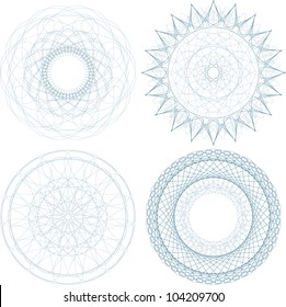 A set of vector guilloche blue seal, pattern for currency, certificate or diplomas, vector illustration