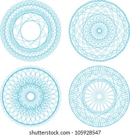 A set of vector guilloche blue seal, pattern for currency, certificate or diplomas