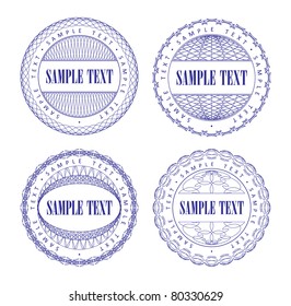 A set of vector guilloche blue seal, pattern for currency, certificate or diplomas, vector illustration