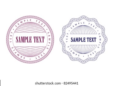 A set of vector guilloche blue seal, pattern for currency, certificate or diplomas, vector illustration