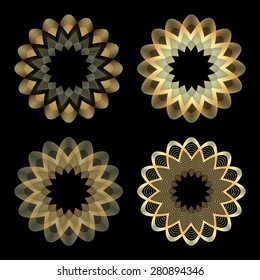 set of vector guilloche gold color on a black background