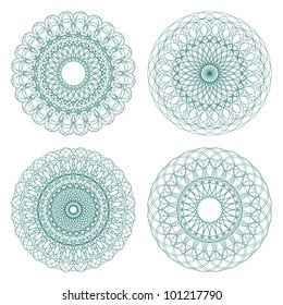 Set of vector guilloche rosettes certificate or diplomas, green decorative elements