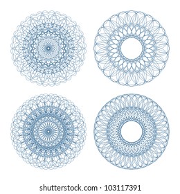 Set of vector guilloche rosettes certificate or diplomas, blue decorative elements