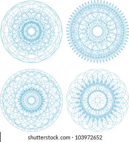 Set of vector guilloche rosettes certificate or diplomas, blue decorative elements