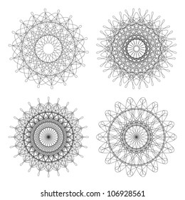 Set of vector guilloche rosettes certificate or diplomas, black decorative elements