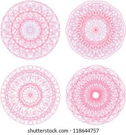Set of vector guilloche rosettes certificate or diplomas, decorative elements, vector