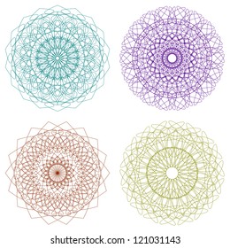 Set of vector guilloche rosettes certificate or diplomas, decorative elements