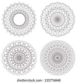 Set of vector guilloche rosettes certificate or diplomas, decorative elements