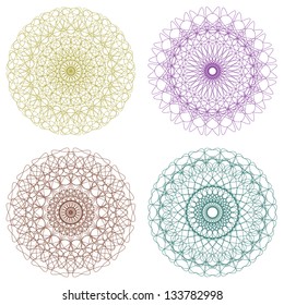 Set of Vector Guilloche Rosettes Certificate or Diplomas, Decorative Elements