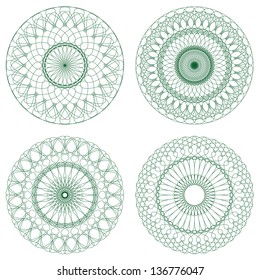 Set of Vector Guilloche Rosettes Certificate or Diplomas, Decorative Elements