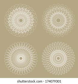 Set of Vector Guilloche Rosettes Certificate or Diplomas, Decorative Elements