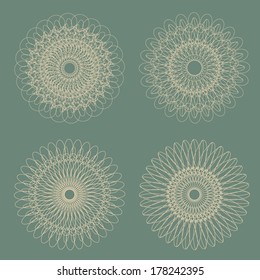 Set of Vector Guilloche Rosettes Certificate or Diplomas, Decorative Elements
