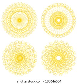 Set of Vector Guilloche Rosettes Certificate or Diplomas, Decorative Elements