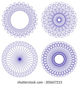 Set of Vector Guilloche Rosettes Certificate or Diplomas, Decorative Elements